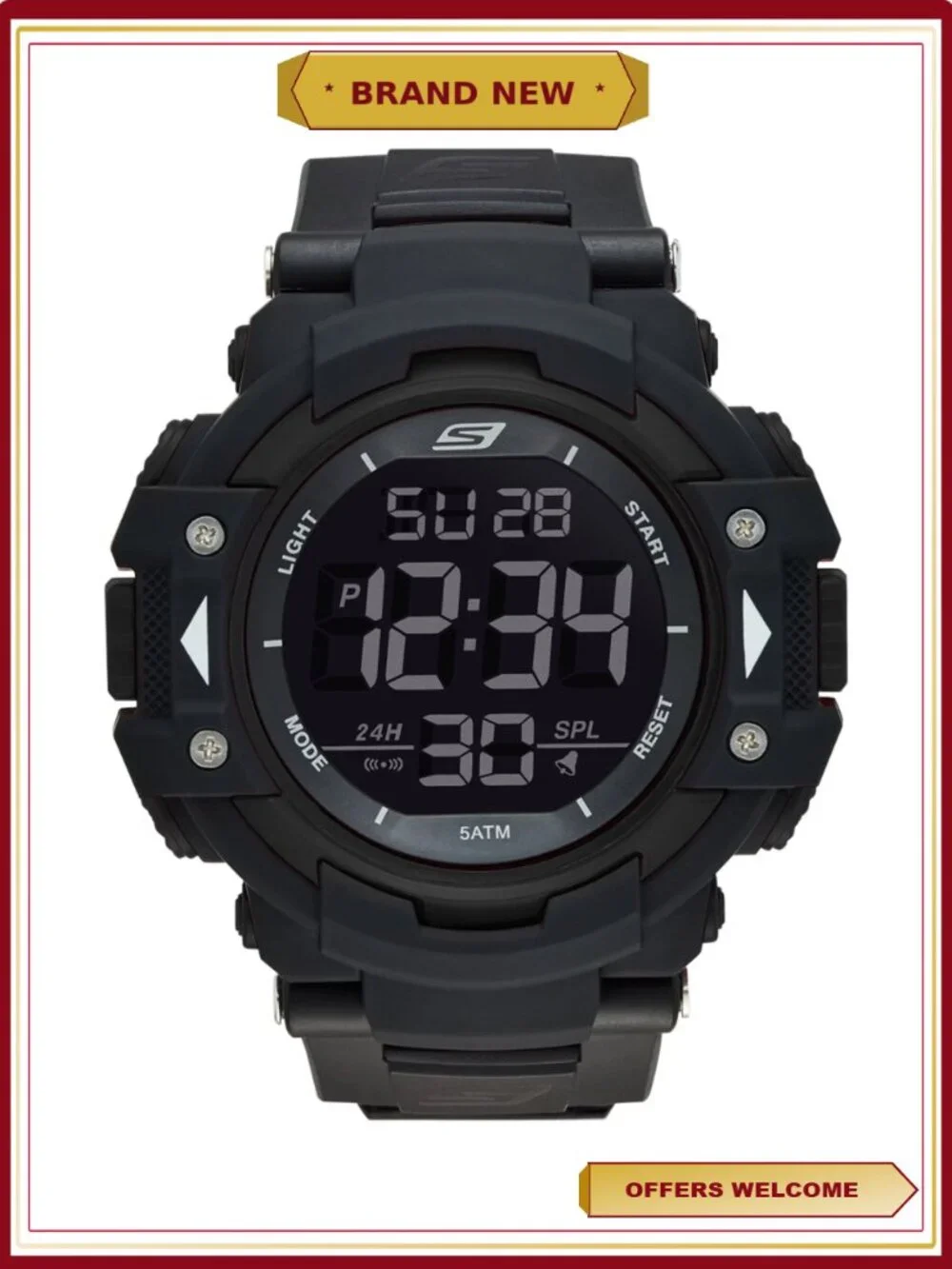 Men's Digital Chronograph Sport Watch with Backlight, Negative Display,